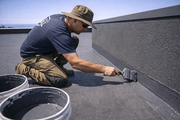 Primer application on a roof surface
